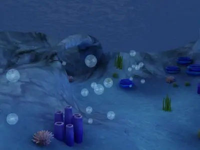 Underwater habitat sea life seascape ship reef coral  3D model