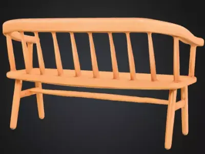 Stylized Wooden Bench 3D Model - Interior Furniture Asset Low-poly 3D model