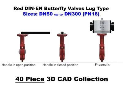 DIN-EN Butterfly Valves - Lug Type - Red 3D model