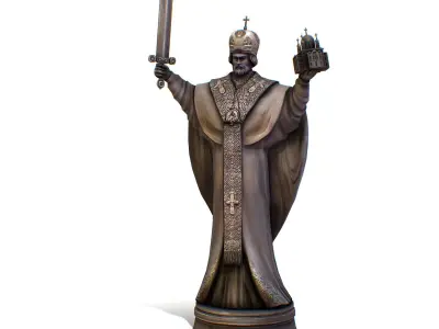 Bronze Monument Statue Priest Monk Low-poly 3D model