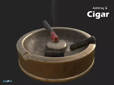 Ashtray And Cigar WW2 German Military Game-ready Low-poly 3D model