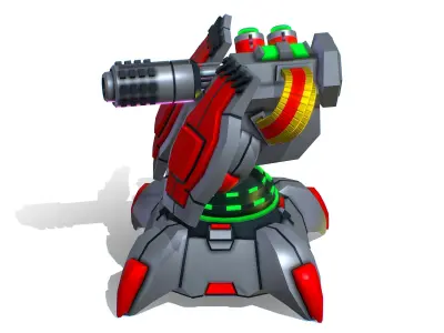 1 Barrel Robotic Automatic Cannon Low-poly 3D model