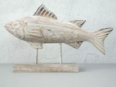 Rustic Wood Fish Statue 3D model