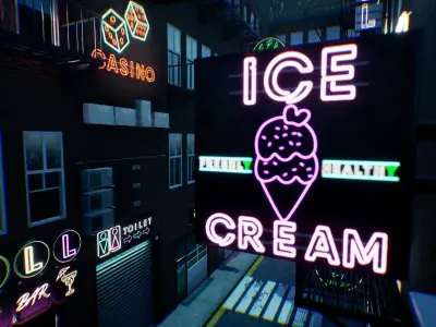 Neon billboards - city props 3D model