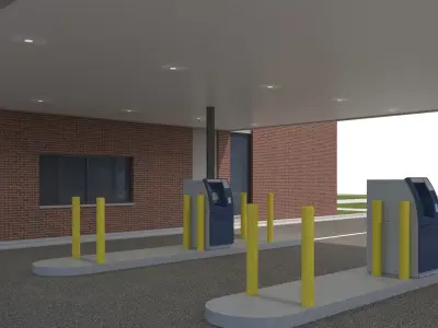 Commercial-033 Bank Office Building With Drive Thru 3D model