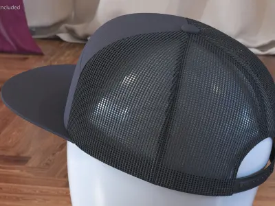 Flat Brim Trucker Hat Mesh Back 3D model