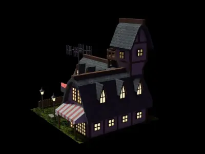 small hotel Low-poly 3D model