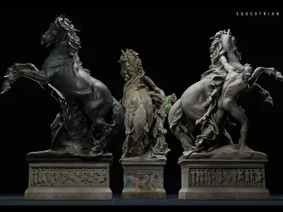 PBR Equestrian Statue Low-poly 3D model