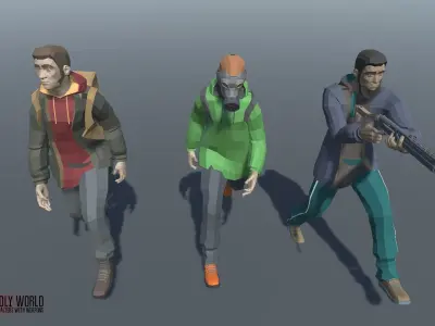 LOW POLY WORLD - STYLIZED CHARACTERS WITH WEAPONS Low-poly 3D model