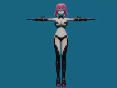 G Heart anime girl with hair Low-poly 3D model