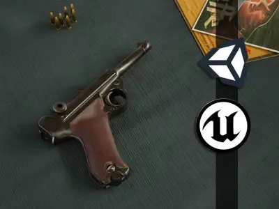 World War II - Luger P08 - PBR and Game Ready Low-poly 3D model