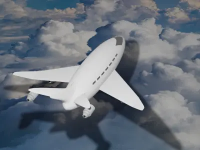 Airplane flying in clouds Low-poly 3D model