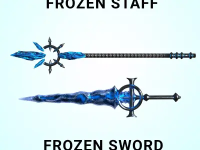 Frozen Sword And Mage Staff - Low Poly and Subd Ready Low-poly 3D model