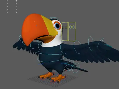 Asset - Cartoons - Animal -Toucan Rigged 3D model  3D model