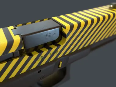 Yellow Glock 17 with magazine Low-poly 3D model