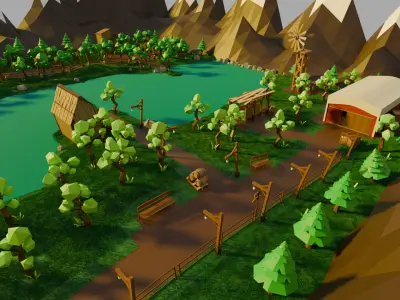 Village 19x Low-poly 3D model