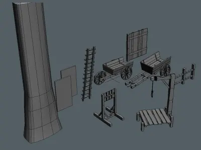 10 Medieval Props Collection for Games Low-poly 3D model