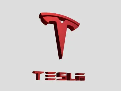 Tesla 3D Logo Design Realistic Red texture Low-poly 3D model