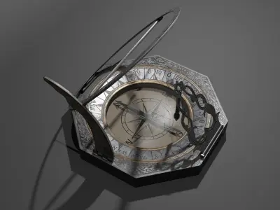 Compass with Sundial Low-poly 3D model