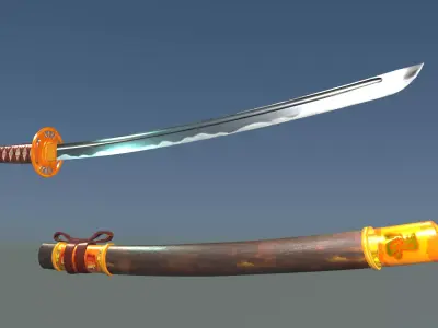 Golden Shinobi Katana Low-poly 3D model
