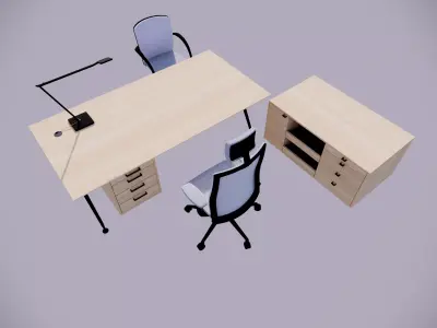 3D model Modern Office Desk Set Low-poly 3D model