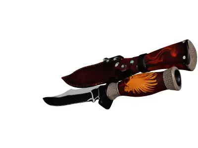 Detailed Hunting Knife with Sheath 3D model