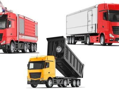 Detailed Three Trucks 02 3D model