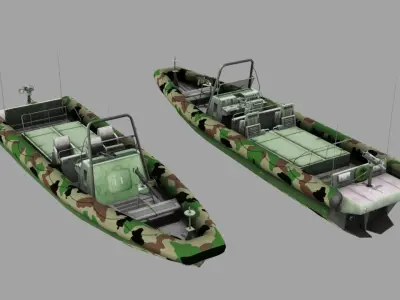 Army Patrolling Boat With Guns Low-poly 3D model