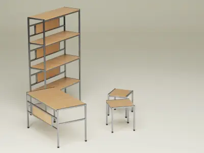 Student Study Set - Lacquered Maple Brushed Aluminium - AMS04 Free 3D model