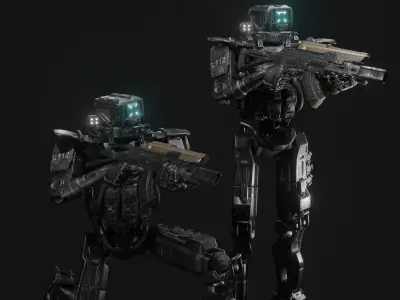 Cyborg Police Robot Low-poly 3D model