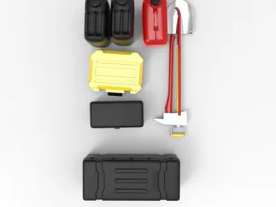 Off-Road Accessories Shovel Axe Jerry Cans Storage Boxes 3D model