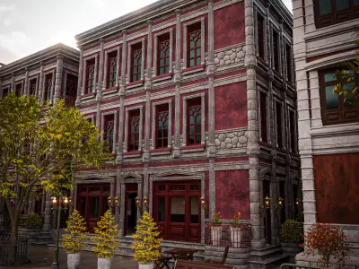 MODULAR BUILDING WITH INTERIOR KITBASH 05 Low-poly 3D model