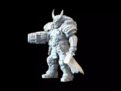 Sci-Fi Demon Warrior STL  Grimdark Armored Fighter Spiked Club 3D print model