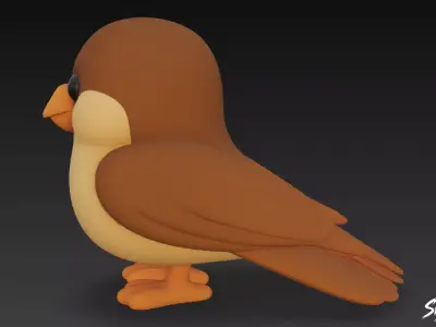 Cartoon Plush Sparrow Low-poly 3D model