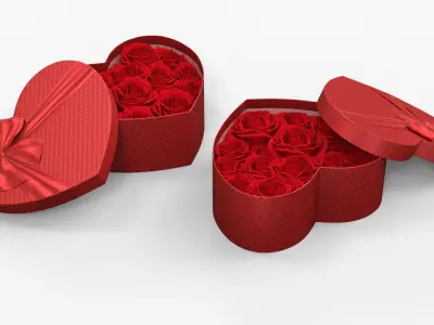 Open Heart Floral Box with Red Roses 3D model