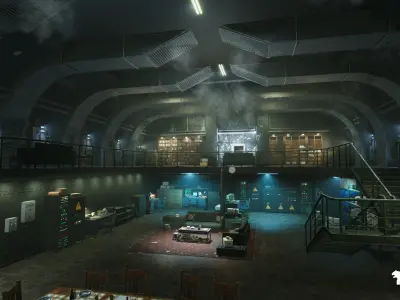 Cold War Underground Bunker Environment Low-poly 3D model