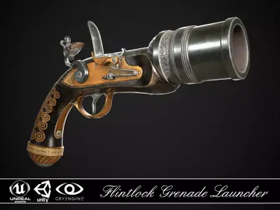 Flintlock Grenade Launcher 01 Black Low-poly 3D model