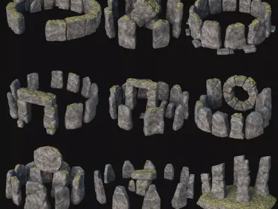 STONE CIRCLE ANCIENT MONUMENT STONE HENGE MEGALITH COLLECTION Low-poly 3D model