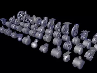 Chair wheels collection Low-poly 3D model