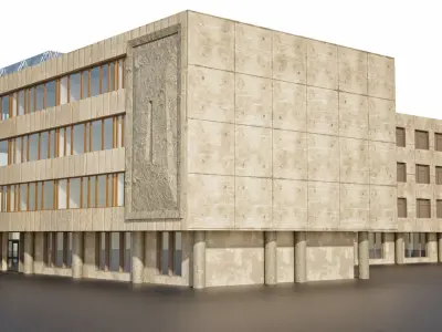 Soviet administrative building building with a plan Low-poly 3D model