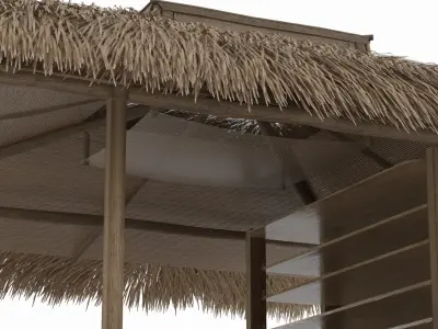 Faded Bamboo Bar with Worn Thatch and Tribal Seating Brown Old 3D model