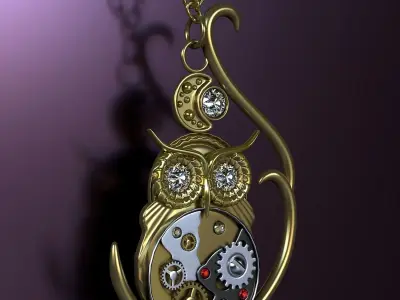 Steampunk owl pendant on chains 3D model