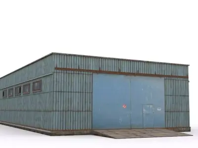 Hangar metal building Low-poly 3D model