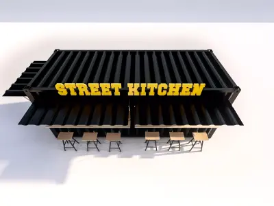 Modern Container Food Kiosk Low-poly 3D model