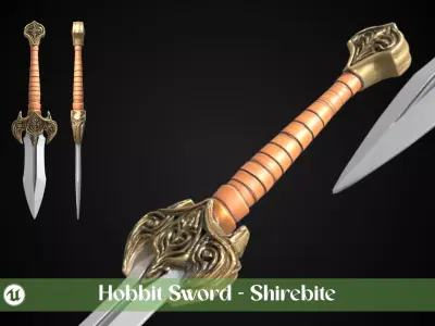 Stylized Hobbit Sword - Shirebite - Game Ready 3D model