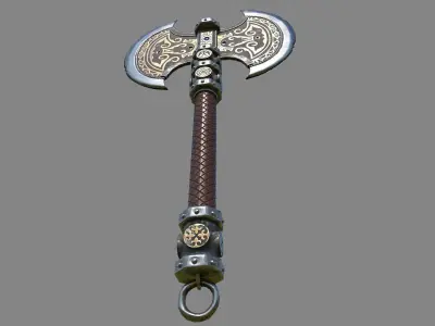 Axe stylized kazakh ornament - Game Ready Low-poly 3D model