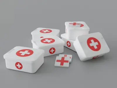 Barrel Crate Medicine pack Gas cylinders for game and visual use Low-poly 3D model