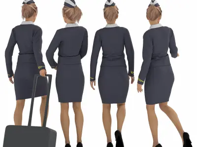tewardess - Air Hostess Character - 4 Poses  Low-poly 3D model
