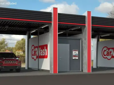 Self Service Car Wash with Vehicles 3D model