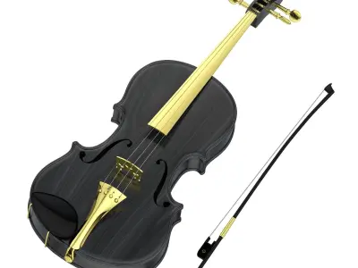 Black Luxury Viola and Bow 3D model